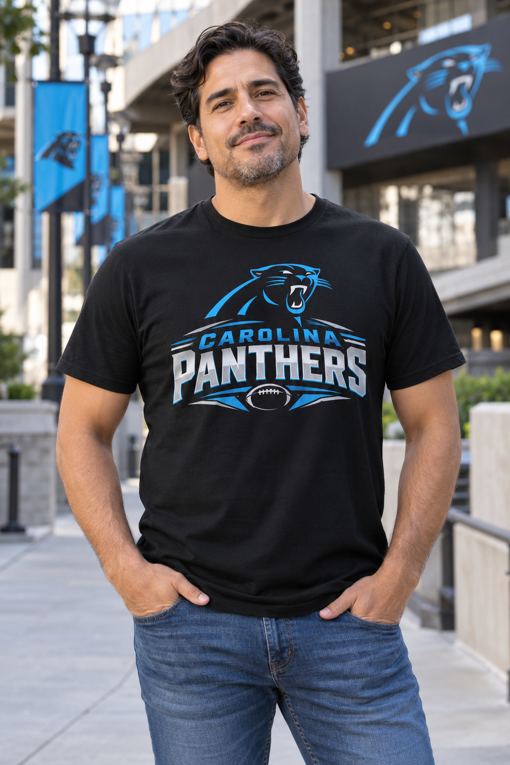 Carolina Panthers Black T-Shirt model mockup