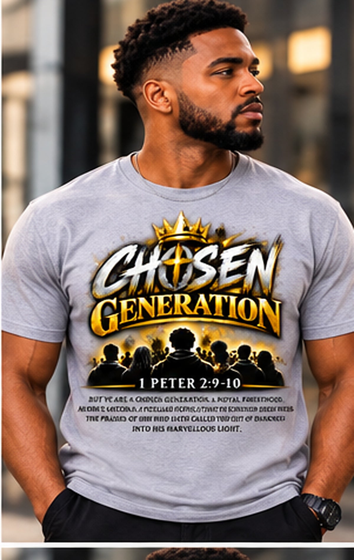 Chosen Generation crown and scripture T-Shirt Gray