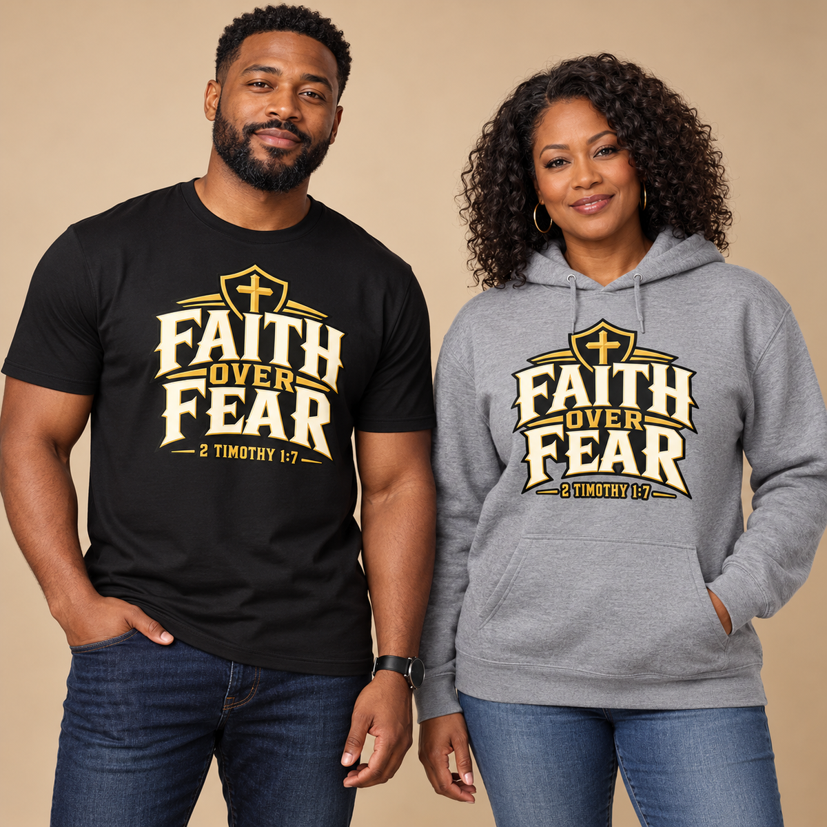 Faith Over Fear T-shirt and hoodie model mockups