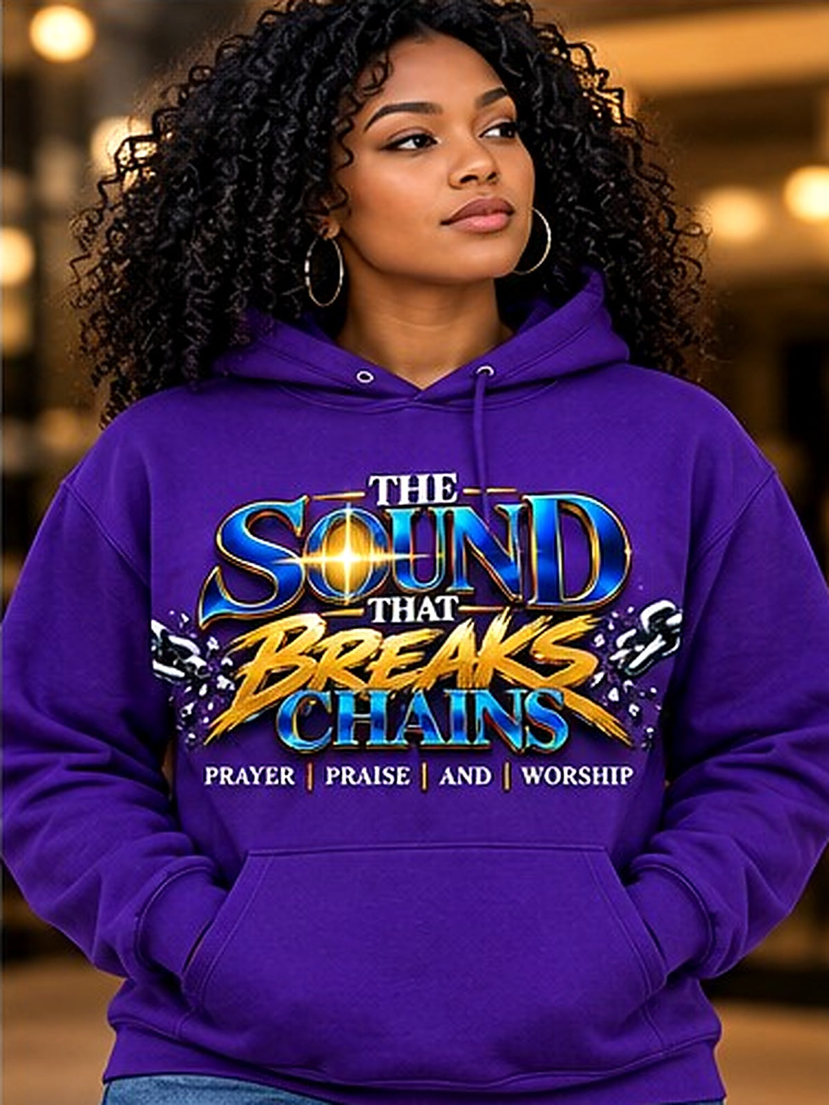 The Sound That Breaks Chains Hoodie model mockup