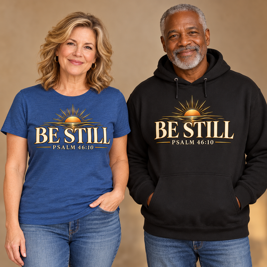 BE STILL T-shirt and hoodie model mockups