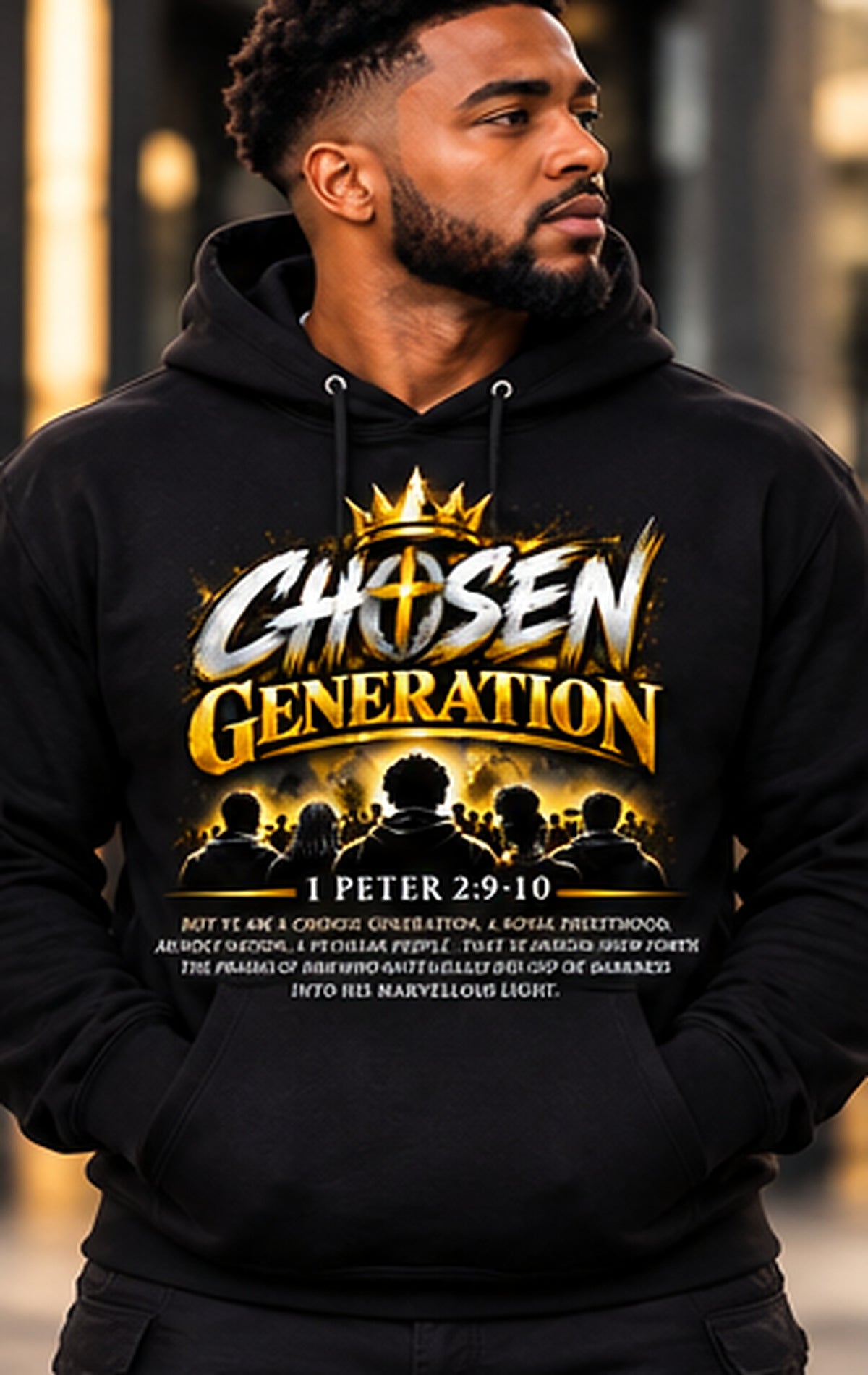 Chosen Generation crown and scripture Hoodie Black