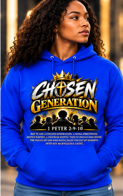 Chosen Generation crown and scripture Hoodie Blue