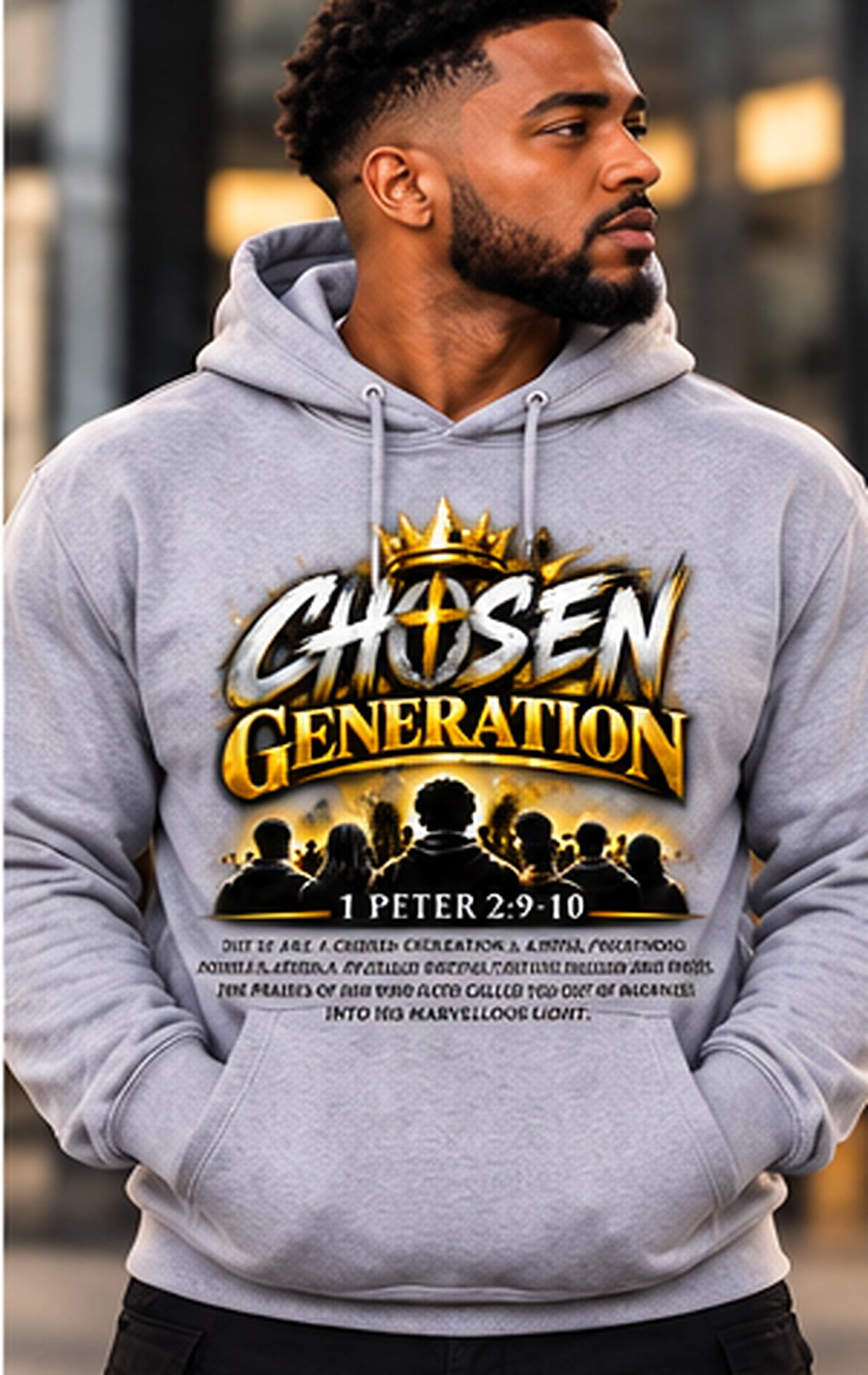 Chosen Generation crown and scripture Hoodie Gray