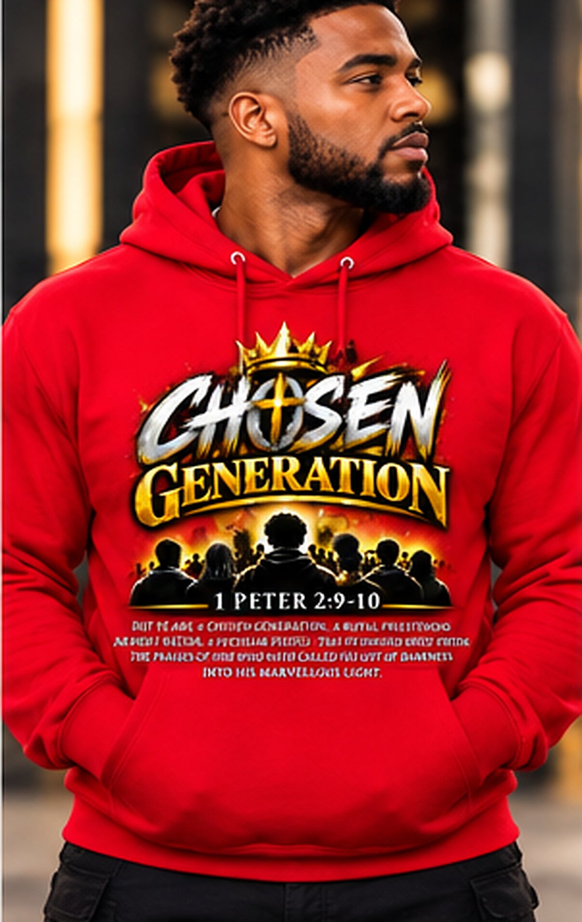 Chosen Generation crown and scripture Hoodie Red