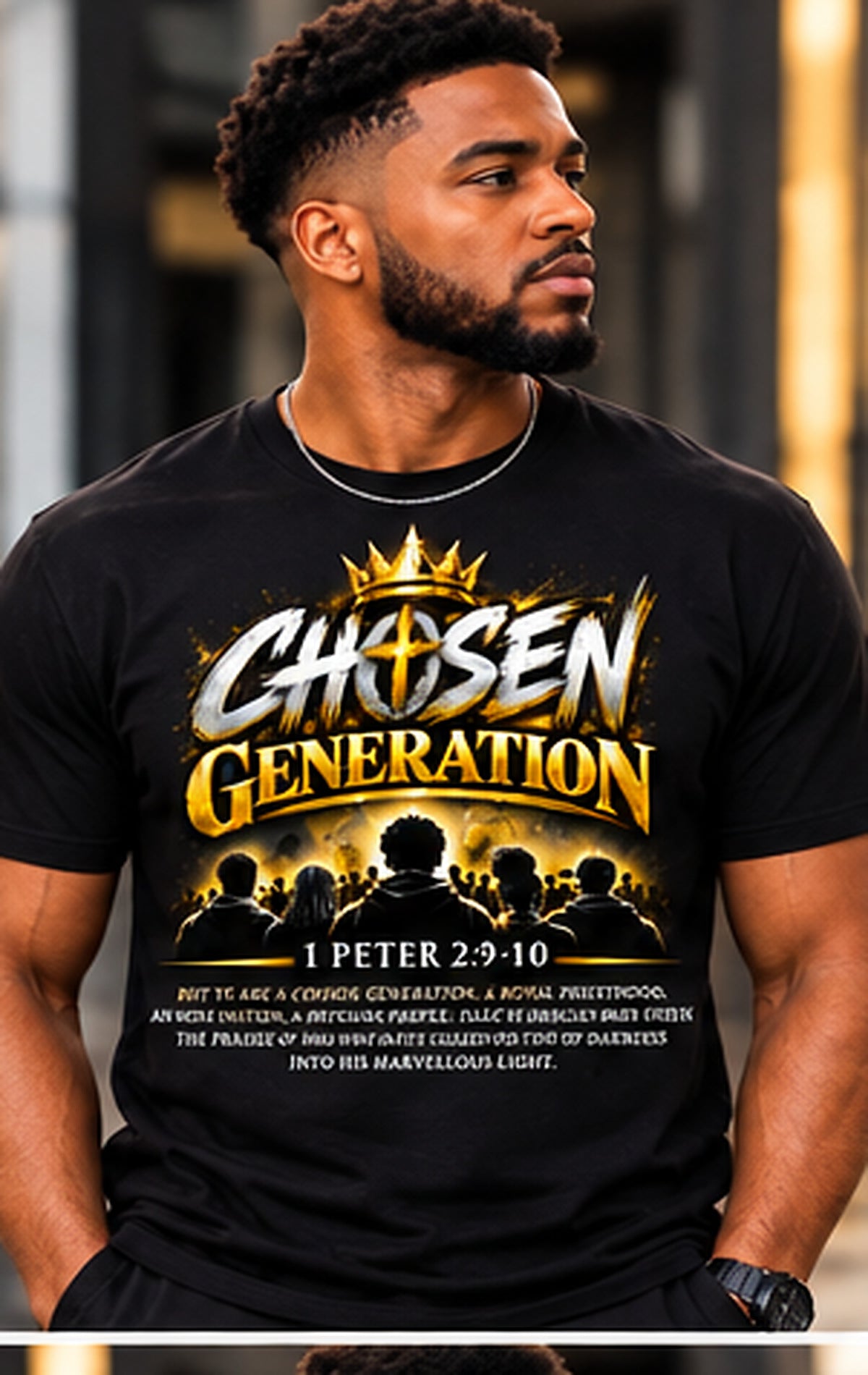 Chosen Generation crown and scripture T-Shirt Black