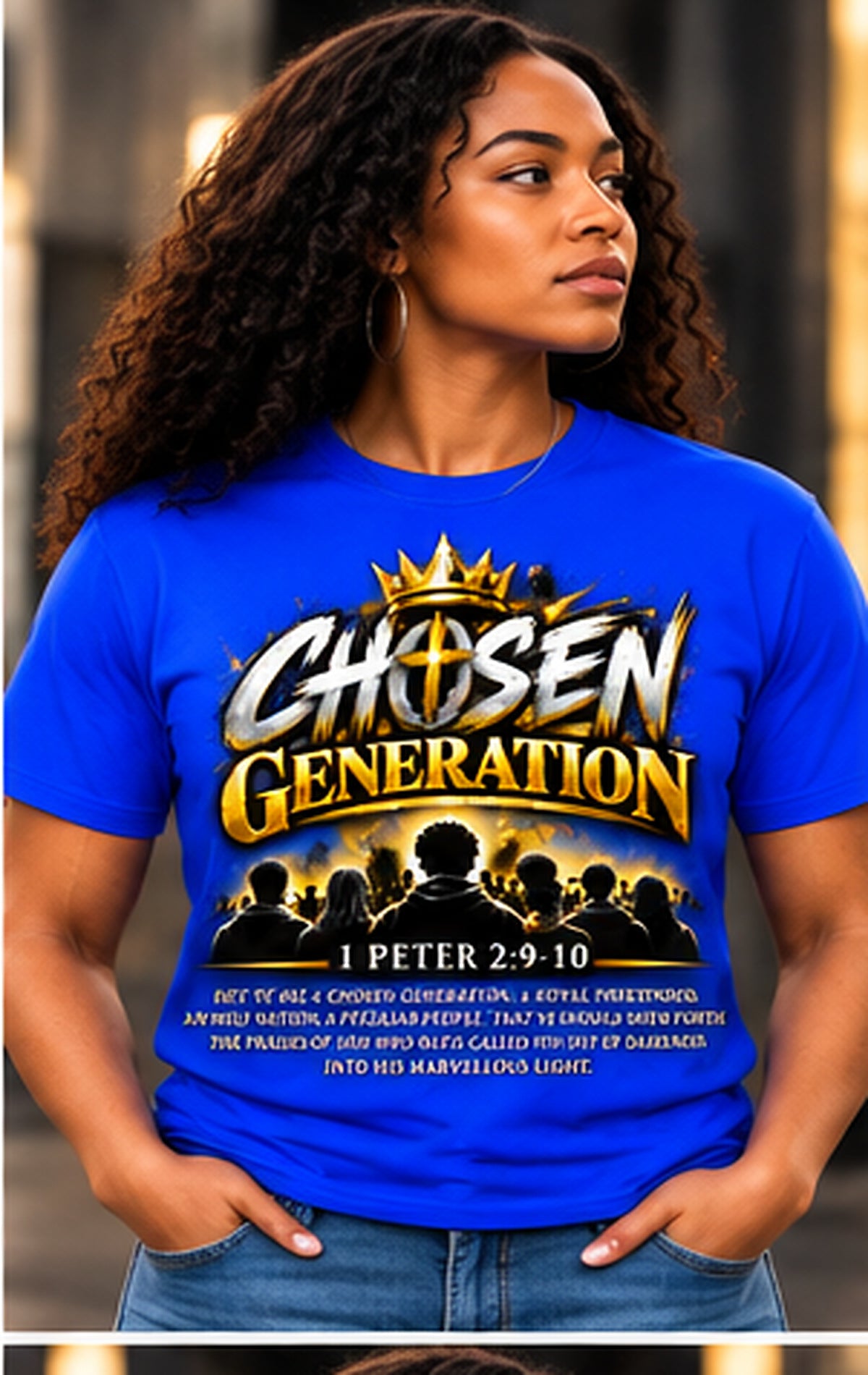 Chosen Generation crown and scripture T-Shirt Blue