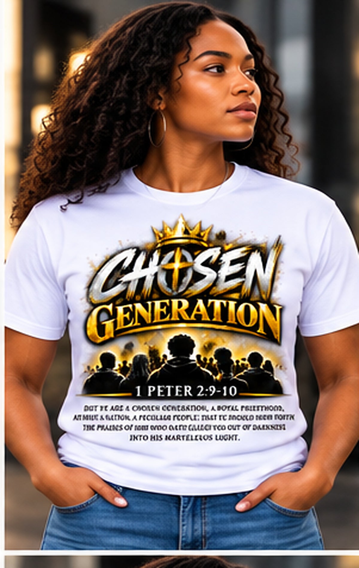 Chosen Generation crown and scripture T-Shirt White