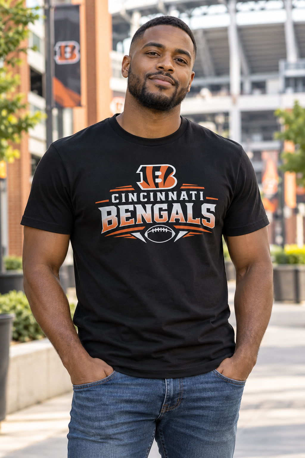 Cincinnati Bengals Black T-Shirt model mockup