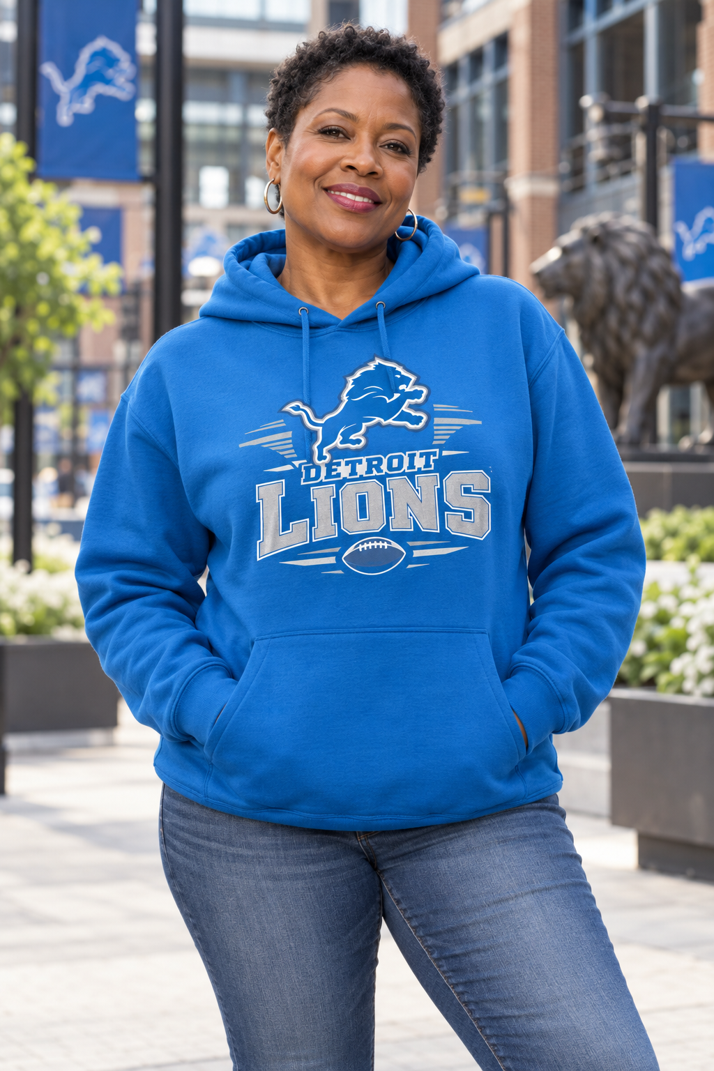 Detroit Lions Honolulu Blue Hoodie model mockup