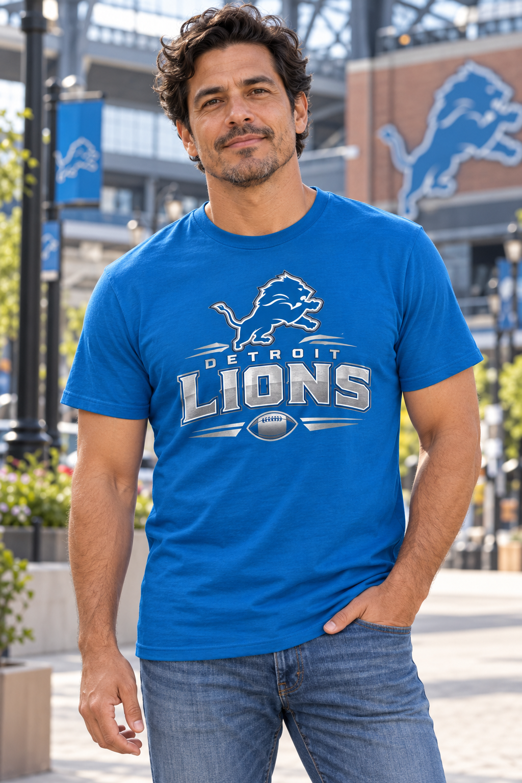 Detroit Lions Honolulu Blue T-Shirt model mockup