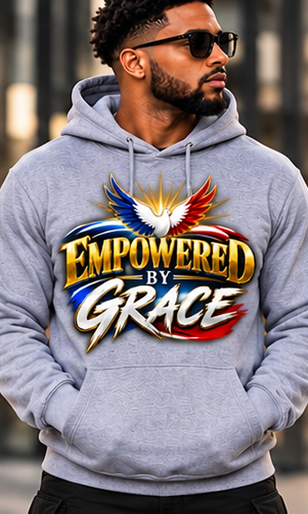 Empowered by Grace Hoodie in Gray