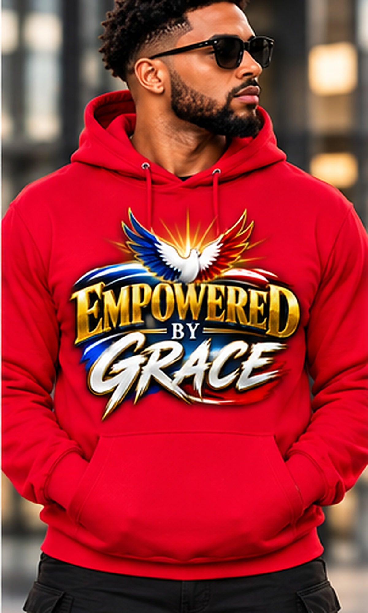 Empowered by Grace Hoodie in Red