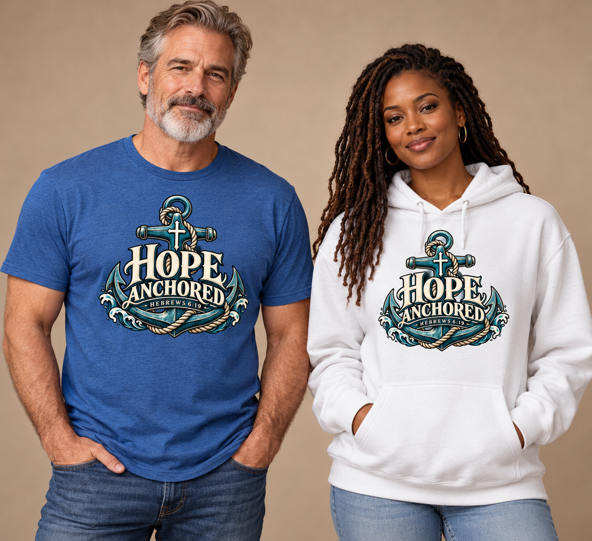 Hope Anchored T-shirt and hoodie model mockups