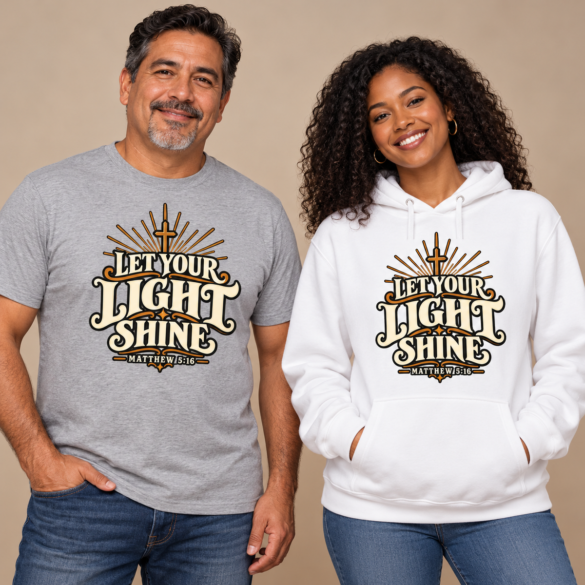 LET YOUR LIGHT SHINE T-shirt and hoodie model mockups