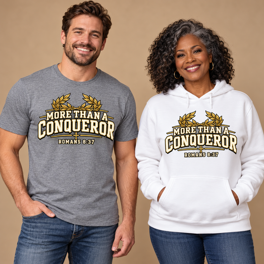 MORE THAN A CONQUEROR T-shirt and hoodie model mockups