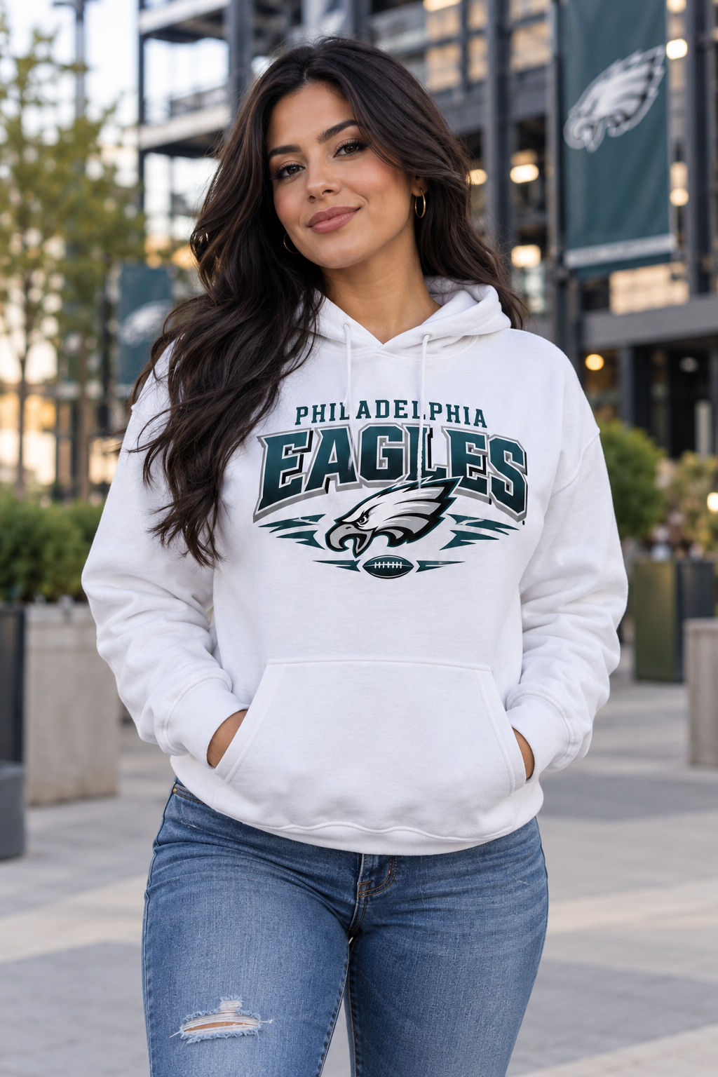Philadelphia Eagles White Hoodie model mockup