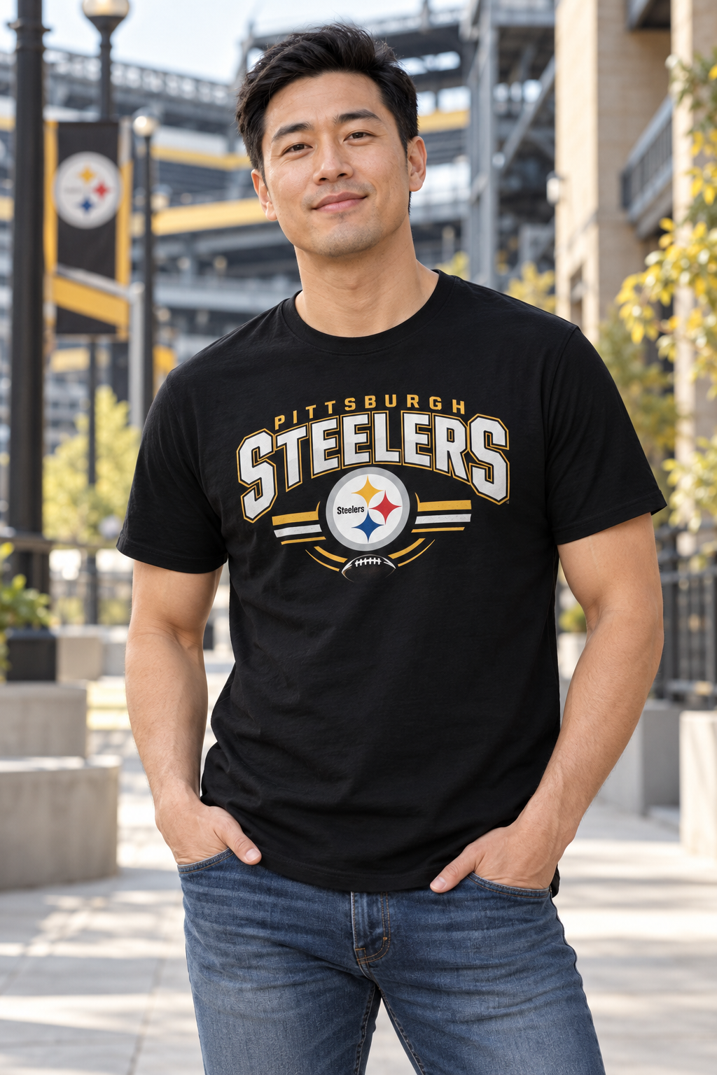 Pittsburgh Steelers Black T-Shirt model mockup