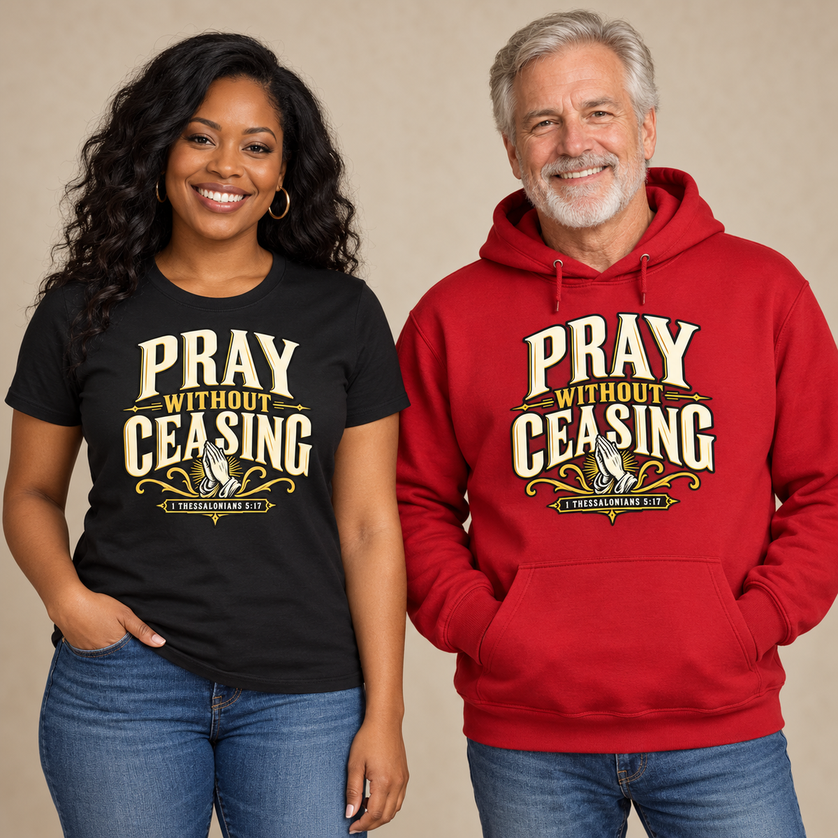 PRAY WITHOUT CEASING T-shirt and hoodie model mockups