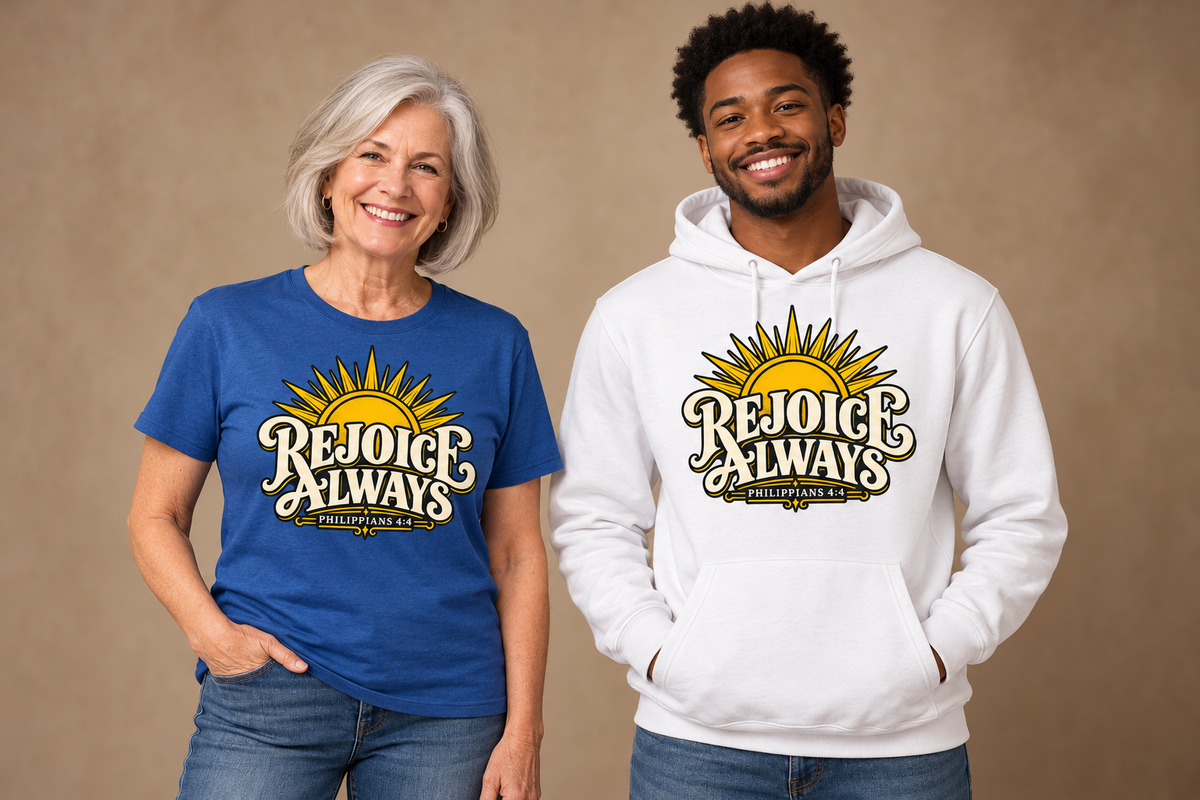 Rejoice Always T-shirt and hoodie model mockups