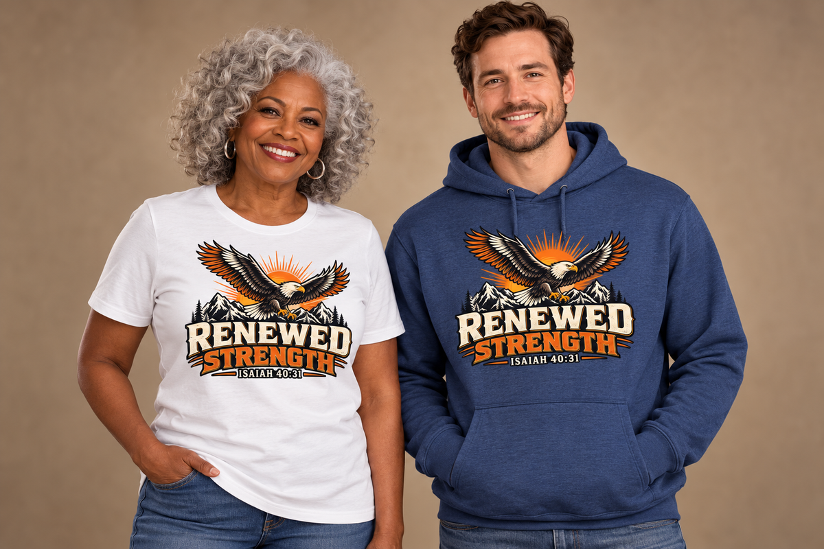 Renewed Strength T-shirt and hoodie model mockups