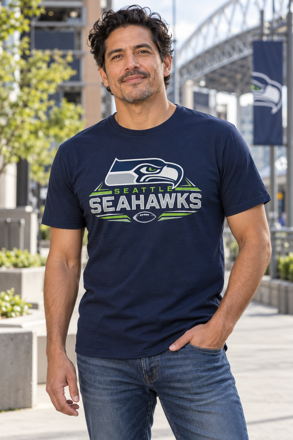 Seattle Seahawks Navy T-Shirt model mockup