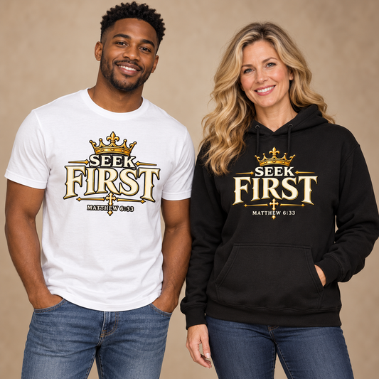 SEEK FIRST T-shirt and hoodie model mockups