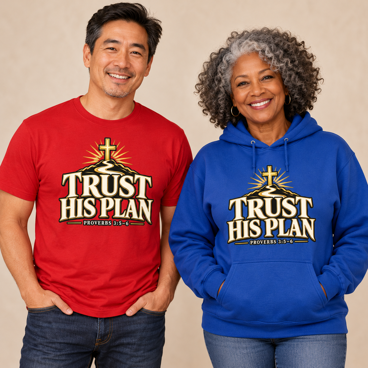 TRUST HIS PLAN T-shirt and hoodie model mockups