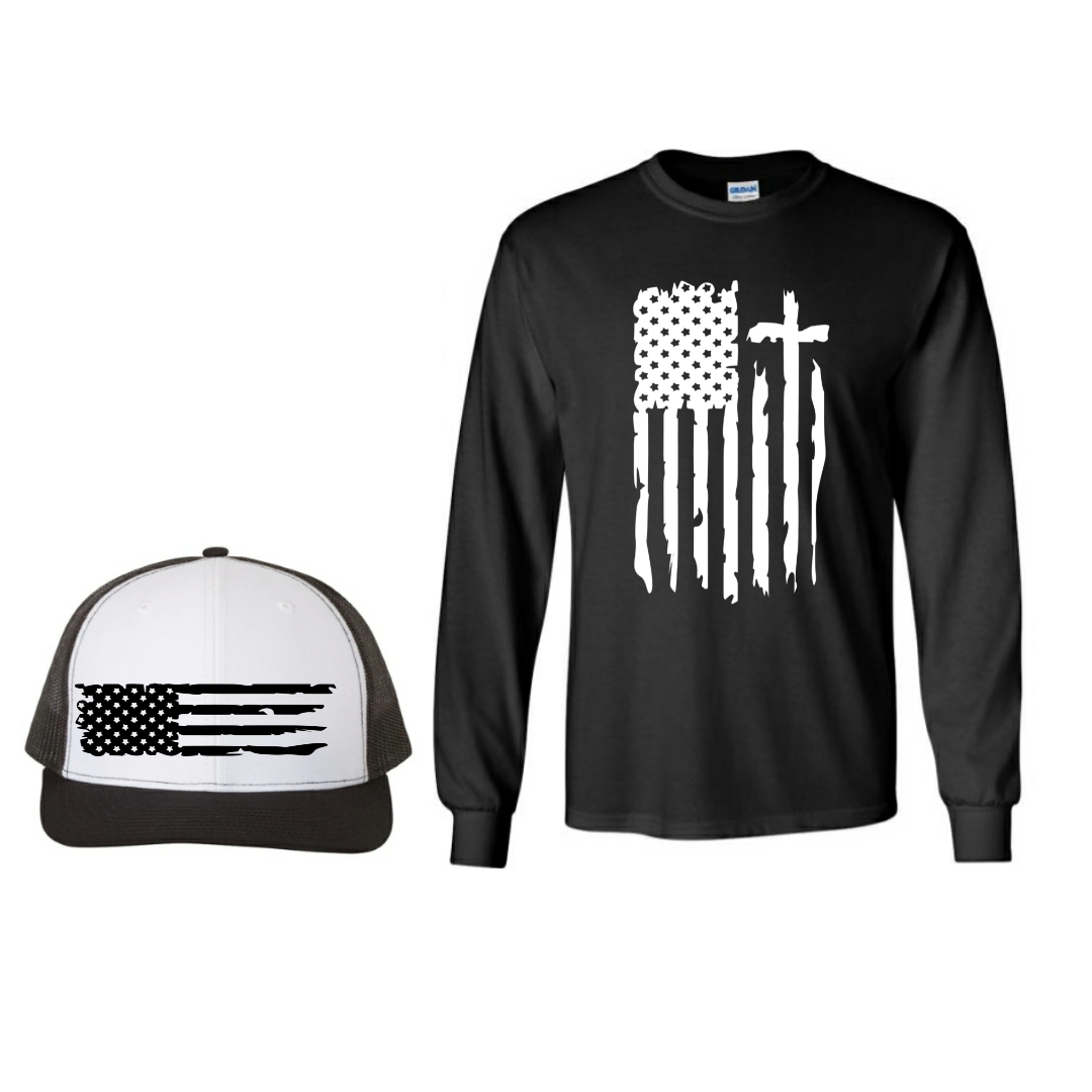 Christian Distressed Flag Hat & Shirt Combo