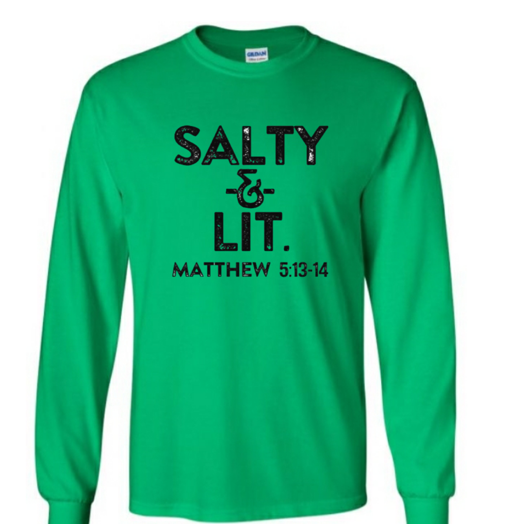 Salty & Lit long-sleeve shirt, Christian Scripture Shirt